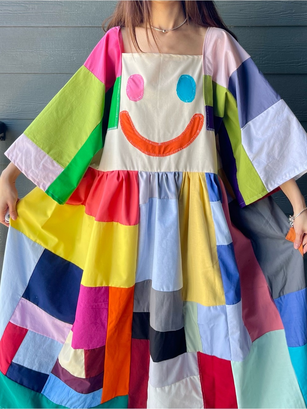 HAPPY FACE SAD FACE | Handmade Quilted Patchwork Moody Dress SKU 05243